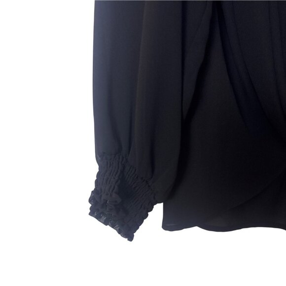 Black Pleione Womens Draped Blouse 1X Polyester With Smocked Cuffs - Picture 6 of 7